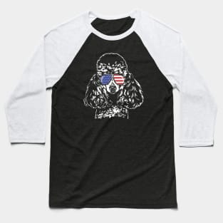 Proud Miniature Poodle American Flag sunglasses Baseball T-Shirt